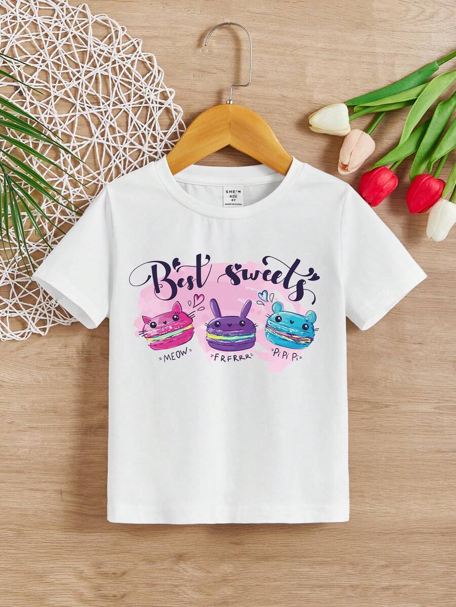女小童標語和卡通圖案T恤