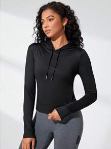 Easithlete 素色抽繩連帽運動衛衣 - 黑色 - 查看 4