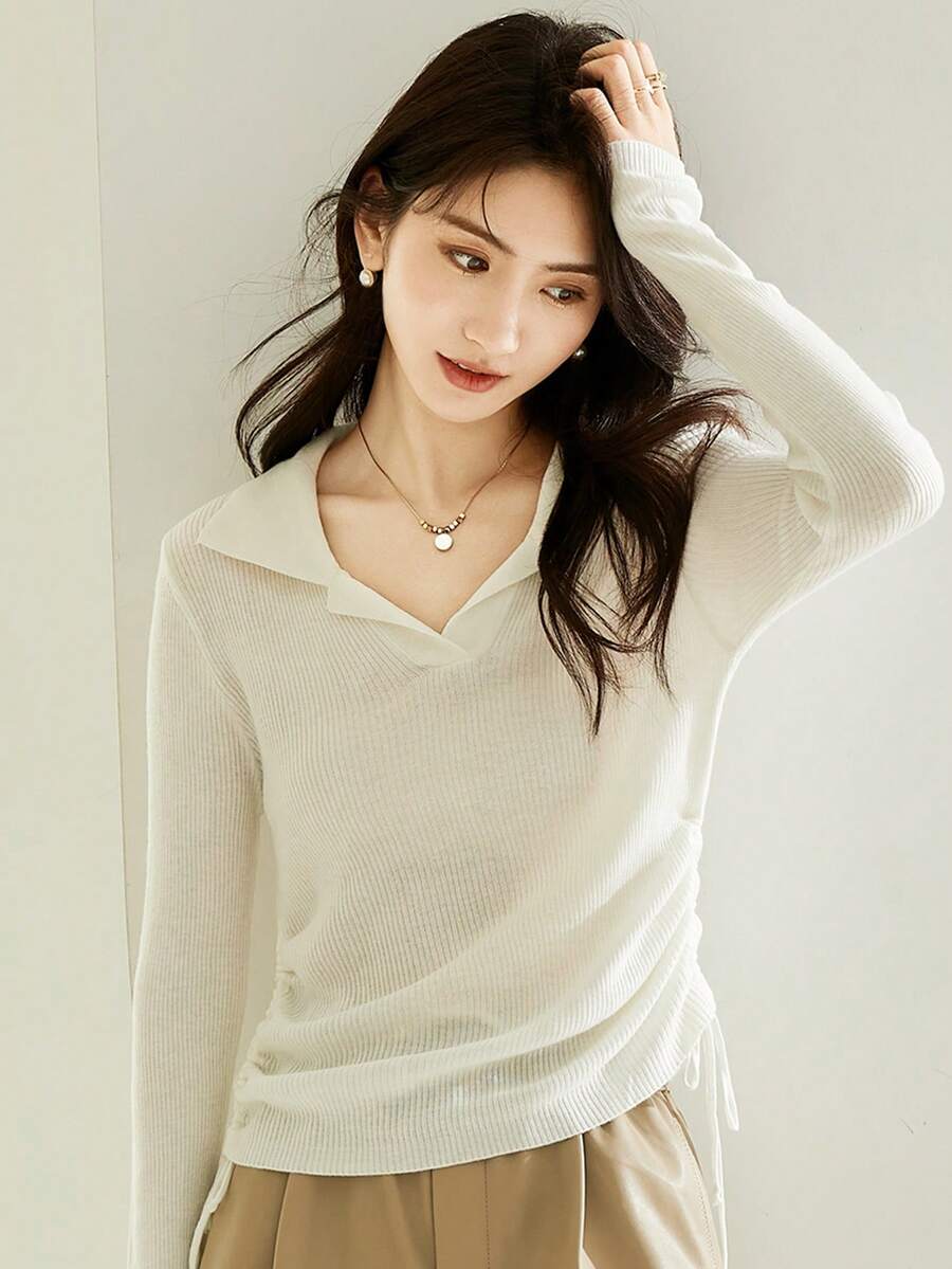 Camiseta unicolor con cordón lateral - Blanco - Ver 1