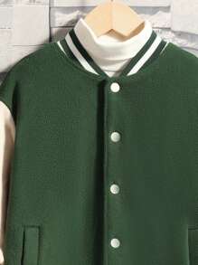 SHEIN Tween Boy Letter & Figure Graphic Two Tone Drop Shoulder Varsity Jacket Without Tee - Multicolor - View 4