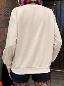 PUNK Sweat-shirt Lettre Et Imprimé Citrouille Épaule tombante