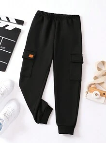 SHEIN Young Boy Patched Detail Flap Pocket Side Sweatpants Chic Outfits For Autumn/Winter