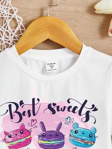 女小童標語和卡通圖案T恤