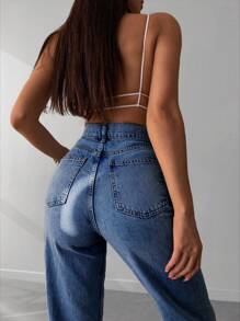 EURMUSE 100%Cotton Zipper Fly Flare Leg Jeans - Medium Wash - View 4