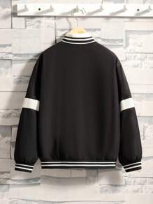 SHEIN Tween Boy 1pc Letter Graphic Two Tone Thermal Lined Striped Trim Varsity Jacket - Multicolor - View 2
