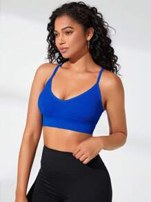 Easithlete Seamless Medium Stretch Medium Support Sports Bra - Blue - View 4