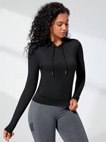 Easithlete 素色抽繩連帽運動衛衣 - 黑色 - 查看 5