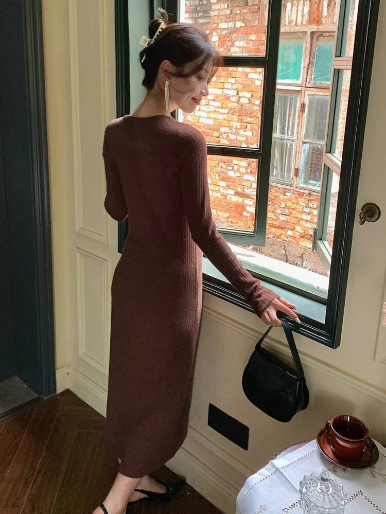 Solid Knot Side Sweater Dress
