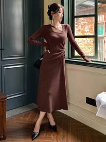 DAZY Vestido de punto unicolor con nudo lateral