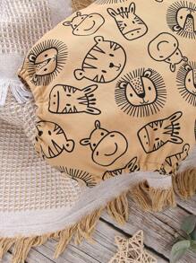 男婴夏季休闲卡通图案连体衣，带背带 - 杏色 - 查看 5