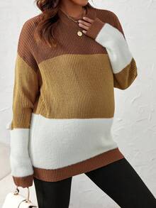 SHEIN 孕婦撞色落肩袖套頭毛衣 - 彩色 - 查看 6