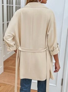 Chiquease 捲邊袖雙排釦腰帶風衣外套 - 卡其色 - 查看 2