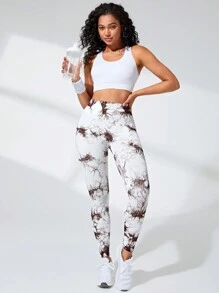 紮染寬腰帶運動打底褲 - 彩色 - 查看 4