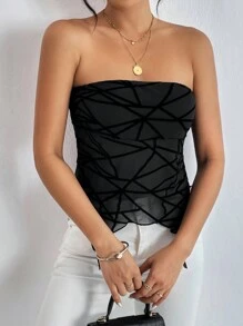 SHEIN Privé Geo Print Asymmetrical Hem Tube Top