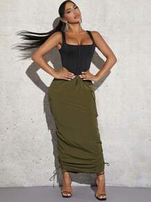 SHEIN SXY Drawstring Side Ruched Pencil Skirt new years eve outfit
party outfit 
sexy outfit - Army Green - View 4