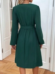 Chiquease Solid Wrap Hem Belted Dress