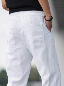 Manfinity Homme Jeans rectos de hombre con bolsillos en diagonal, jeans rectos de carga de color blanco lavado liso, jeans claros, para regalos de esposo o novio