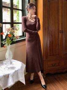 DAZY Vestido de punto unicolor con nudo lateral