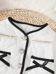Đứa bé gái Nơ mặt trước Tương phản ràng buộc Áo khoác & Váy Without Tee - Đen và trắng - Xem 3