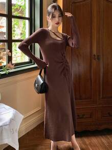 DAZY Vestido de punto unicolor con nudo lateral