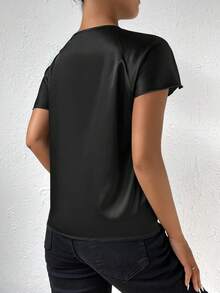 Solid Asymmetrical Neck Blouse - Black - View 2