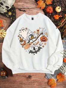 SHEIN Unity Halloween Print Drop Shoulder Sweatshirt - White - View 1