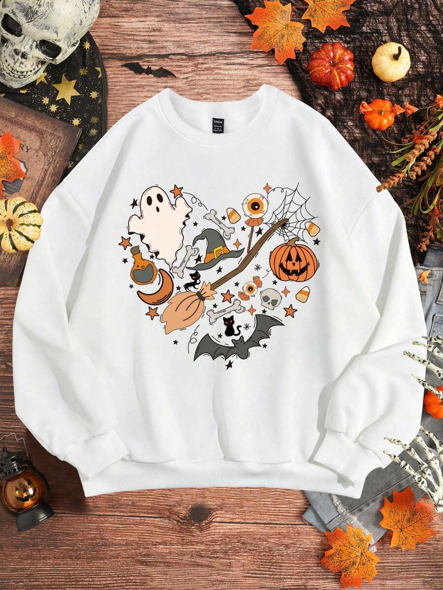 SHEIN Unity Halloween Print Drop Shoulder Sweatshirt - White - View 1