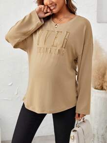 SHEIN Maternity Letter Embroidery Drop Shoulder Tee - Mocha Brown - View 5