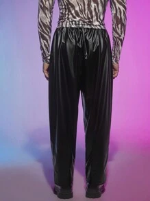 Manfinity AFTRDRK 男士束口腰pu皮革褲子 - 黑色 - 查看 2