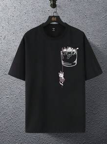 Manfinity Hypemode Áo thun trễ vai họa tiết hoạt hình dáng rộng rãi cho nam - màu đen - Xem 2