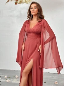 SHEIN Belle Áo choàng tay áo xẻ đùi cô dâu - Đỏ - Xem 4