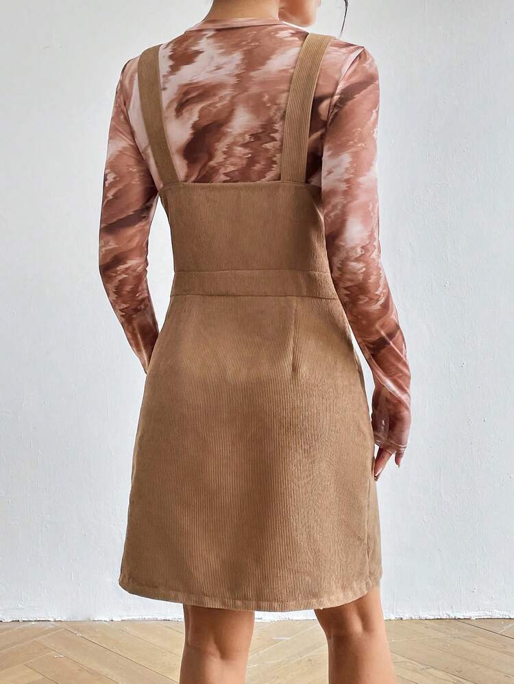 Tie Dye Top & Button Front Overall Dress