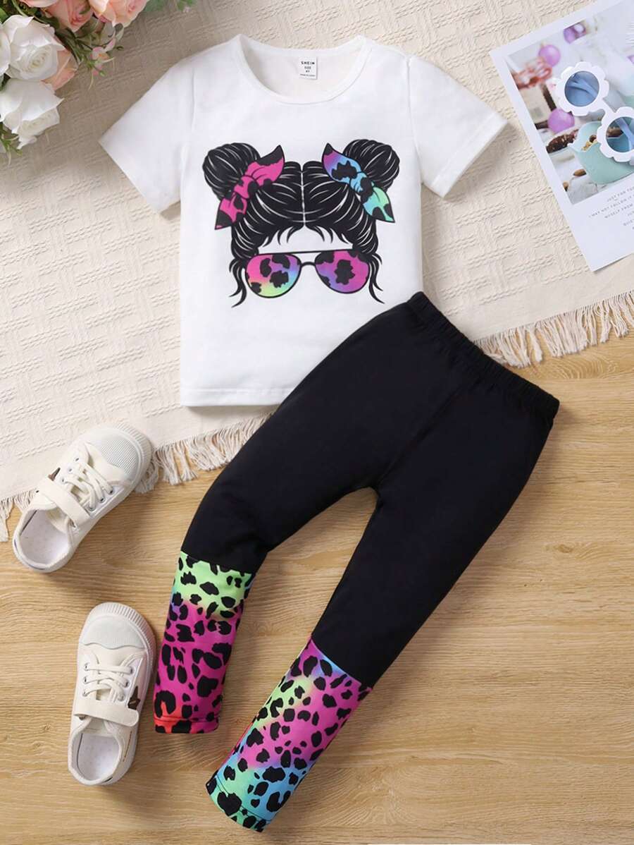 SHEIN Bộ Bé gái Con số In hoa Báo Giải trí - Nhiều màu - Xem 1