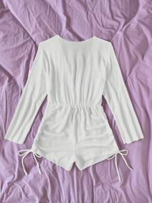 Swim Lushoire Summer Beach Drawstring Side Cover Up Jumpsuit Without Bikini Set - White - View 5