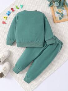 男嬰字母圖案衛衣和衛褲 - 軍綠色 - 查看 2