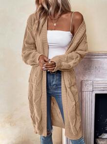 SHEIN LUNE Áo khoác cardigan thả vai hai túi - Màu be - Xem 3