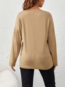 SHEIN Maternity Letter Embroidery Drop Shoulder Tee - Mocha Brown - View 3