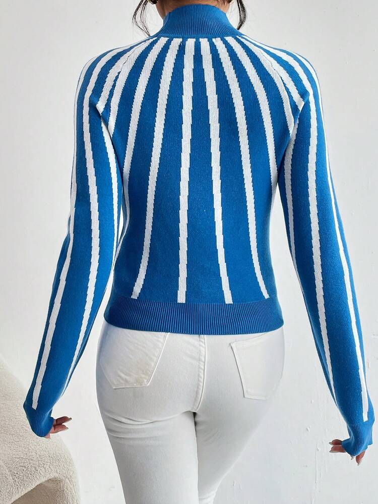 Striped Pattern Raglan Sleeve Sweater