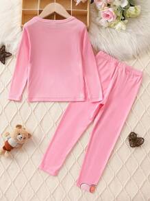 Cô Gái Trẻ Đồ họa Hoạt hình Vừa Khít Bộ PJ - Hồng - Xem 2