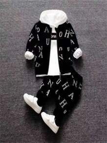 Baby Boy Letter Graphic Coat & Pants - White - View 2