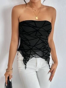 SHEIN Privé Geo Print Asymmetrical Hem Tube Top