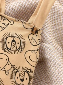 男婴夏季休闲卡通图案连体衣，带背带 - 杏色 - 查看 4