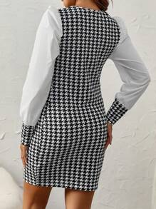 SHEIN 孕婦千鳥格印花緊身洋裝 - 黑與白 - 查看 4