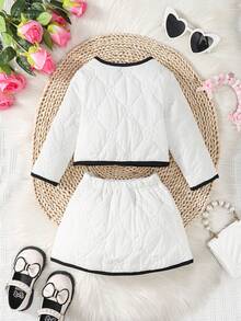 Đứa bé gái Nơ mặt trước Tương phản ràng buộc Áo khoác & Váy Without Tee - Đen và trắng - Xem 2