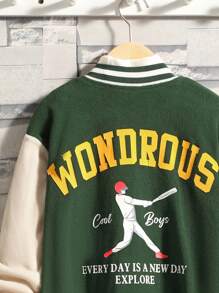 SHEIN Tween Boy Letter & Figure Graphic Two Tone Drop Shoulder Varsity Jacket Without Tee - Multicolor - View 7