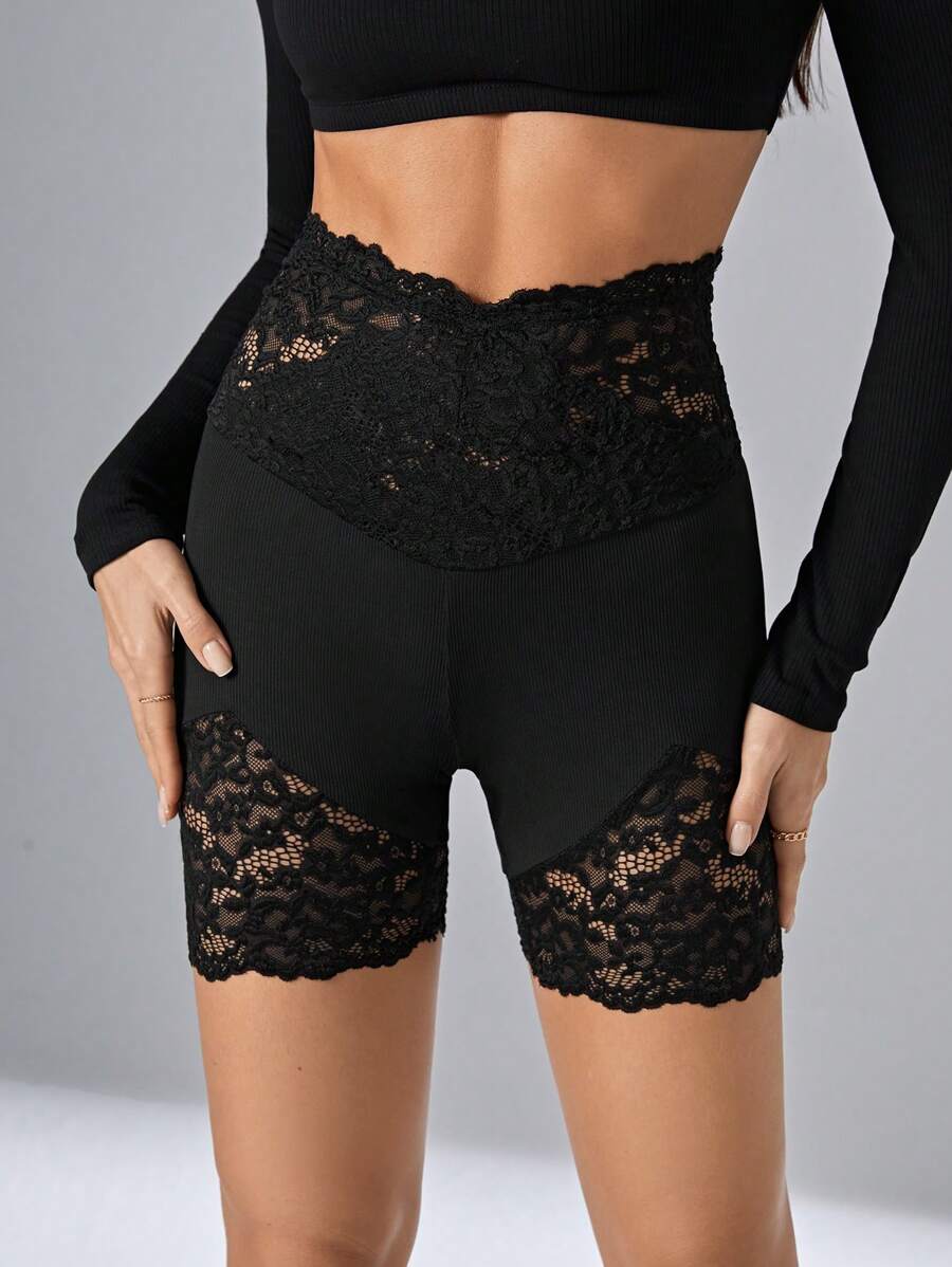 Firerie Contrast Lace Biker Shorts - Black - View 1