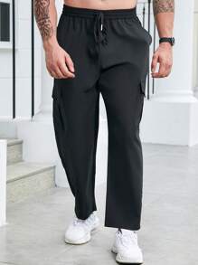 Manfinity LEGND Men Plus Flap Pocket Side Cargo Pants - Black - View 3