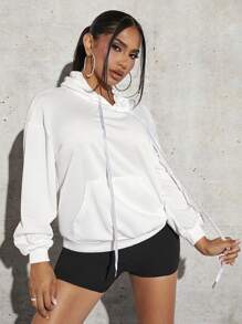 SHEIN SXY Drop Shoulder Drawstring Hoodie new years eve outfit
party outfit 
sexy outfit - White - View 1