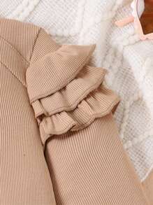 SHEIN Tween Girl Mock Neck Ruffle Trim Tee & Houndstooth Print Shorts - Multicolor - View 3