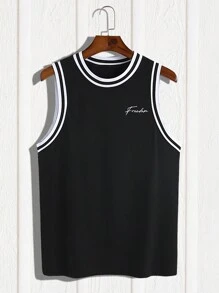 Manfinity Homme Hombres Top tank con estampado de letra ribete de rayas - Negro - Ver 4